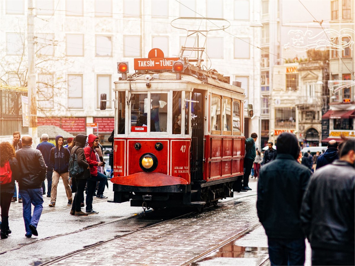 Historic red Tram in Istanbul