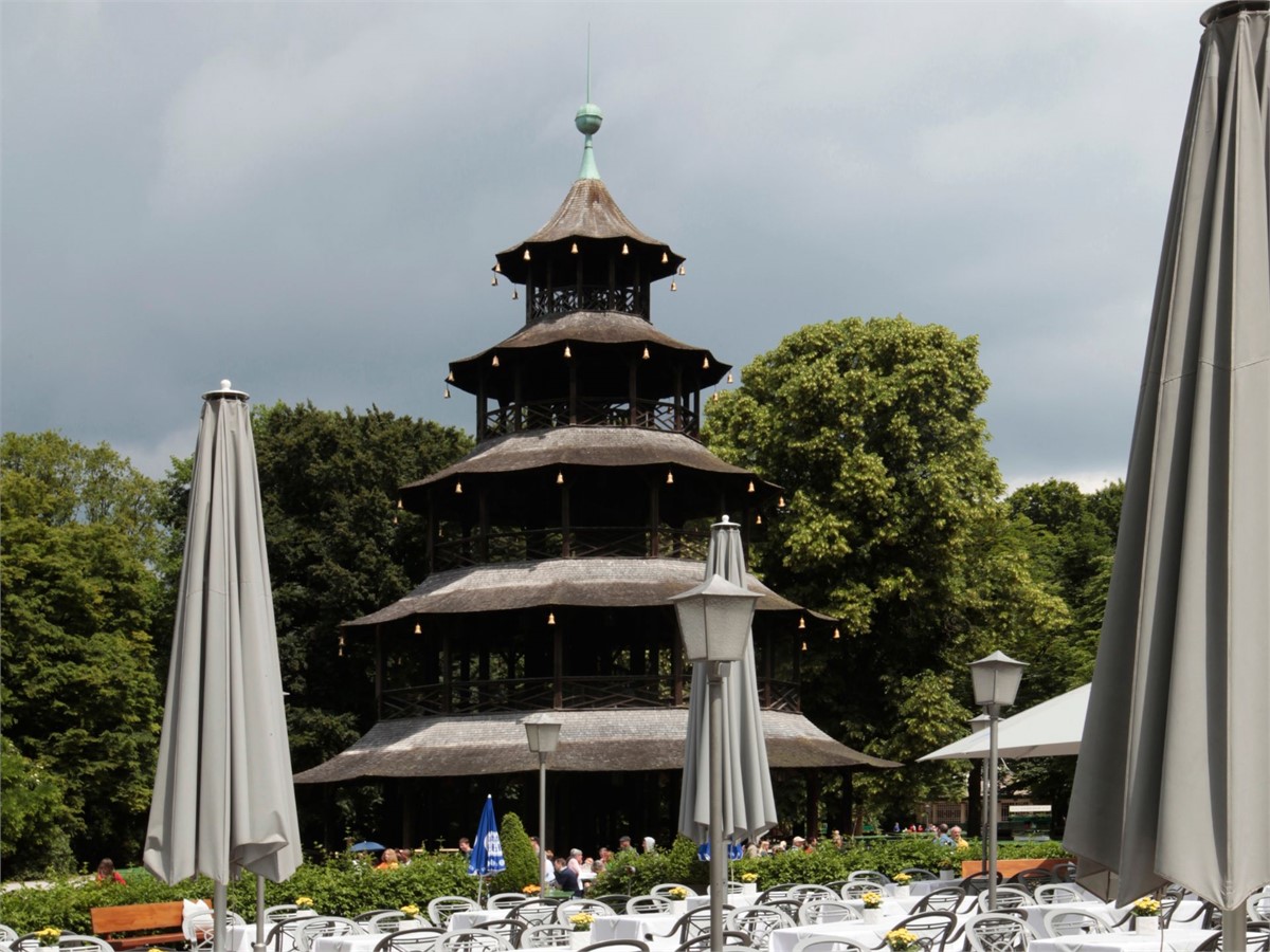Chinese Tower and Beer Garden in the English Garden in Munich
