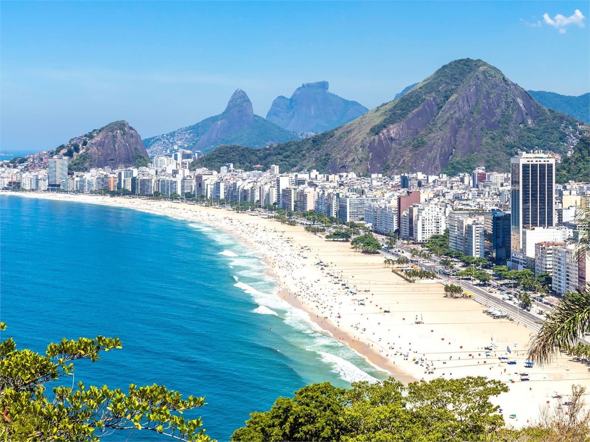 Copacabana Beach in Cristo Redentor and Sugar Loaf Mountain in Rio de Janeiro
