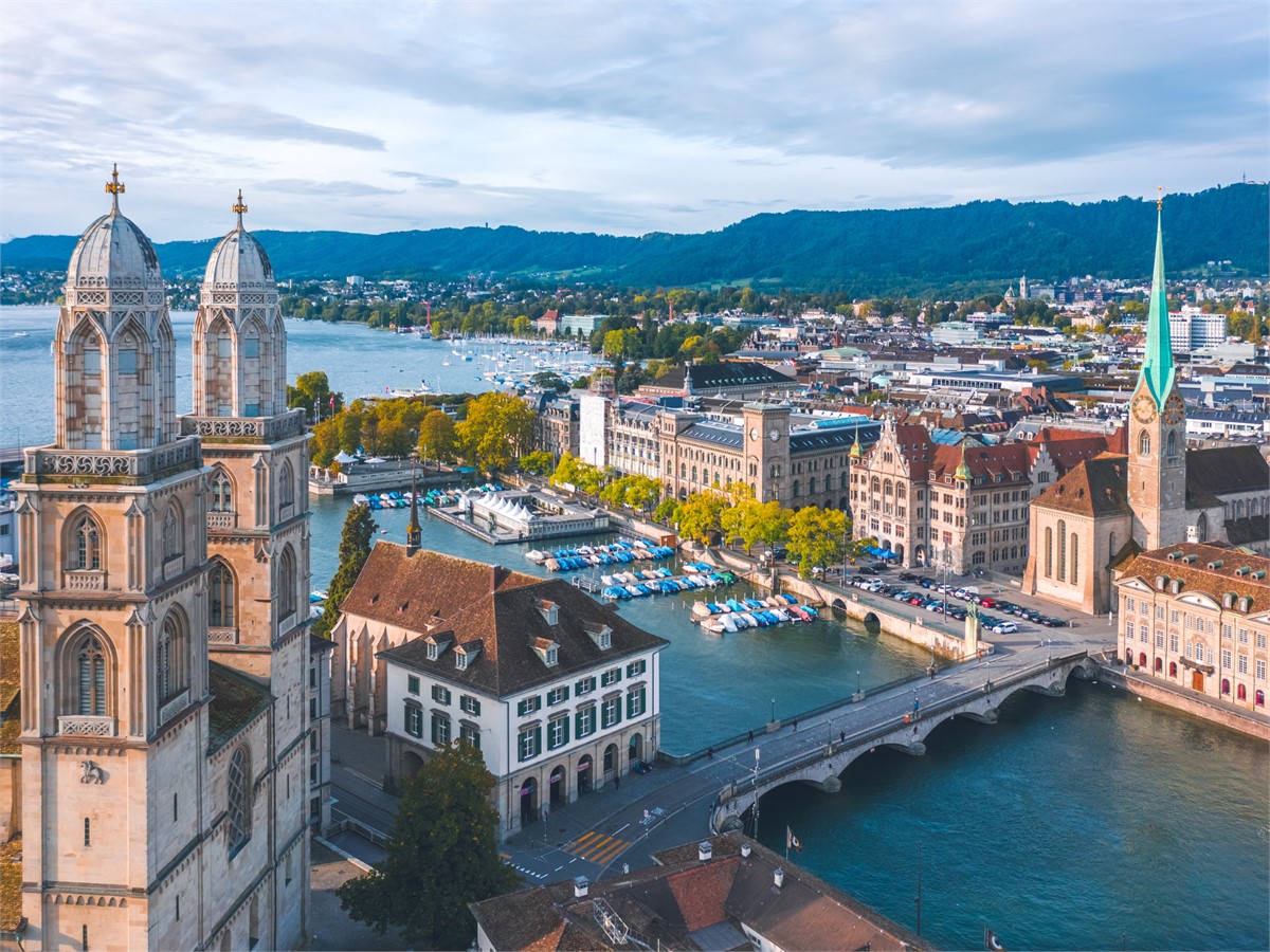 Grossmünster and Habour in Zurich